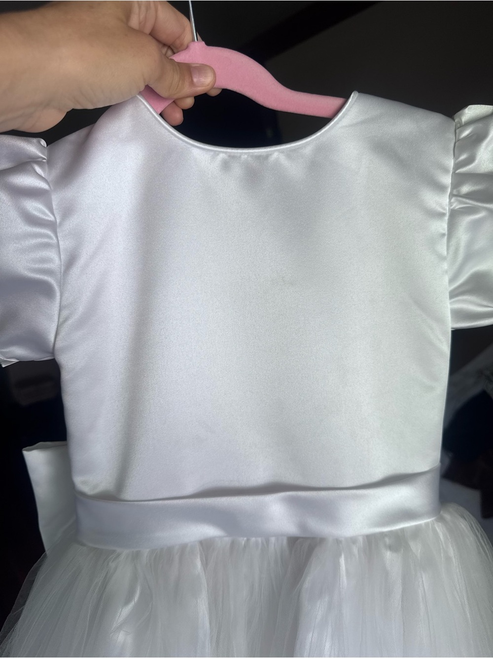 Customized White Satin & Tulle Flower Girl Dress
